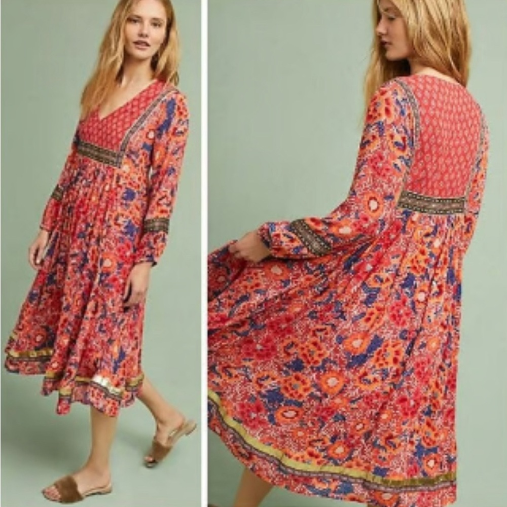 Anthropologie RD KoKo Jacinta Women’s Peasant Midi Dress, sz Small EUC